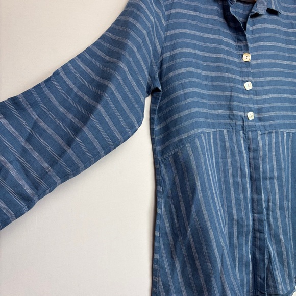 Habitat Linen Button Top Sz M White Blue Pin Striped Style 42511 Coastal Chic - Picture 13 of 16